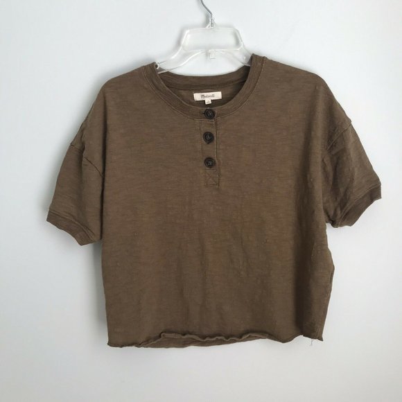 Madewell Tops - Madewell Green Raw Edge Henley Top